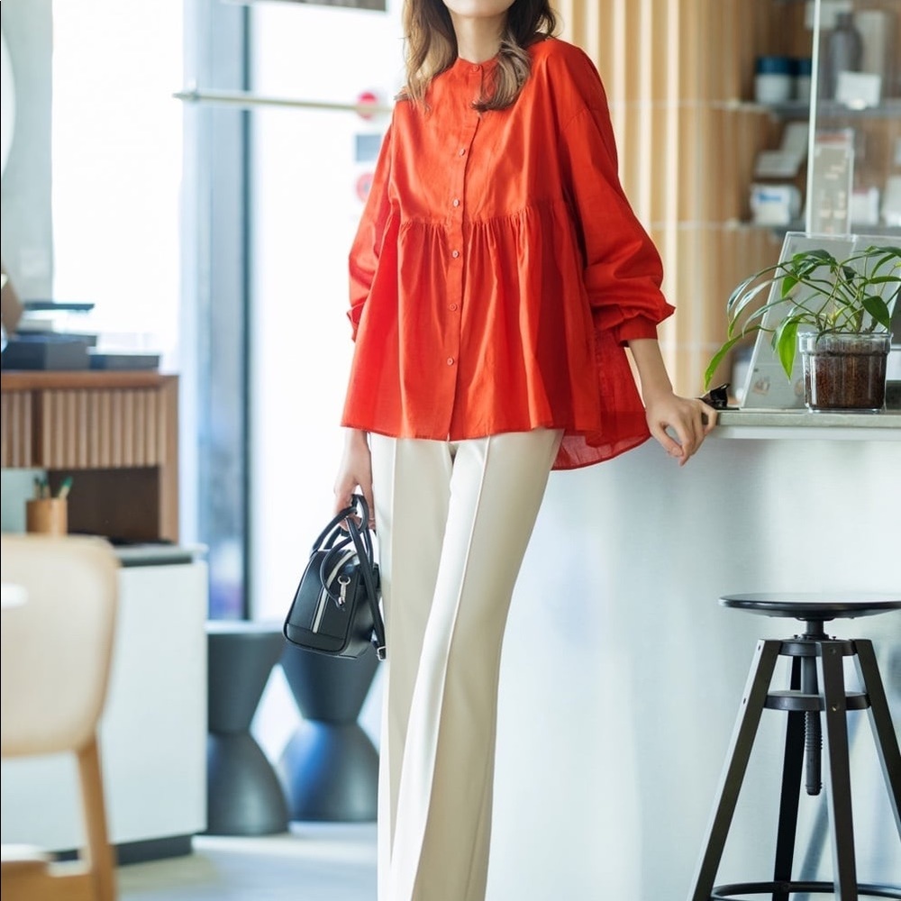Uniqlo - Cotton Gathered Long-Sleeve Blouse